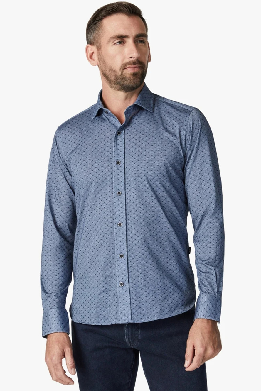 34 Heritage Indigo Melange Leaf Print Knit Shirt/25570